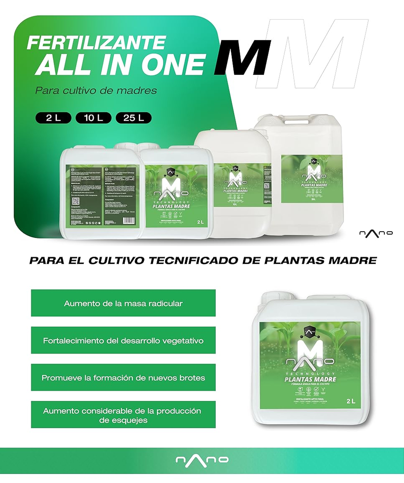 Nano M Fertilizante All in One para cultivo de Madres (2L) | Nano